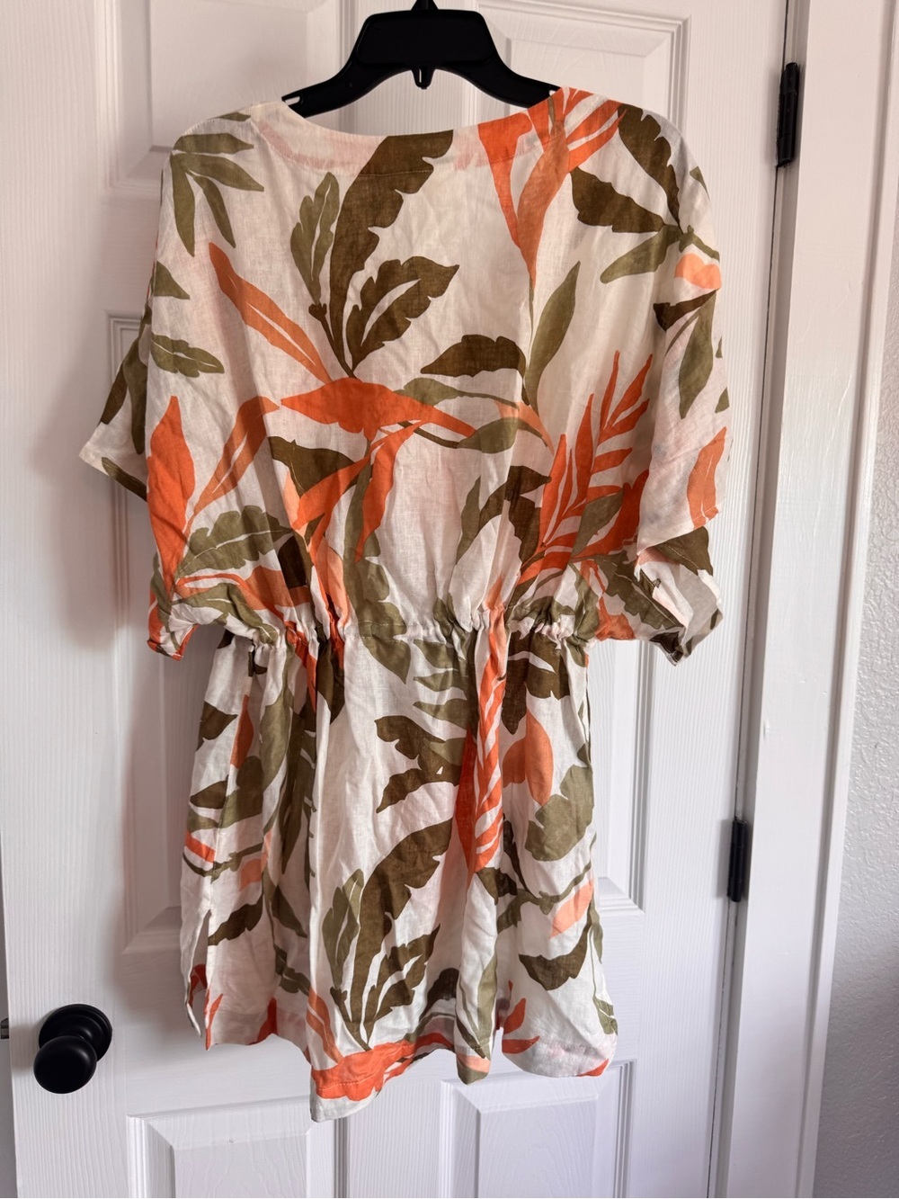 C&C California White with Olive & Coral Leaf Print Tunic Style Swim Coverup - Picture 8 of 11
